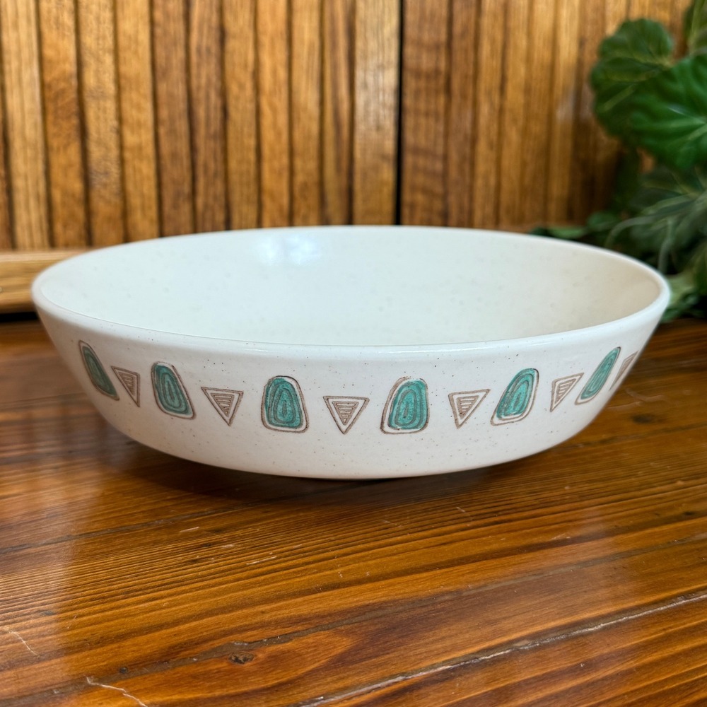Metlox Poppytrail Navajo Round Serving Bowl Tan Teal Excellent MCM